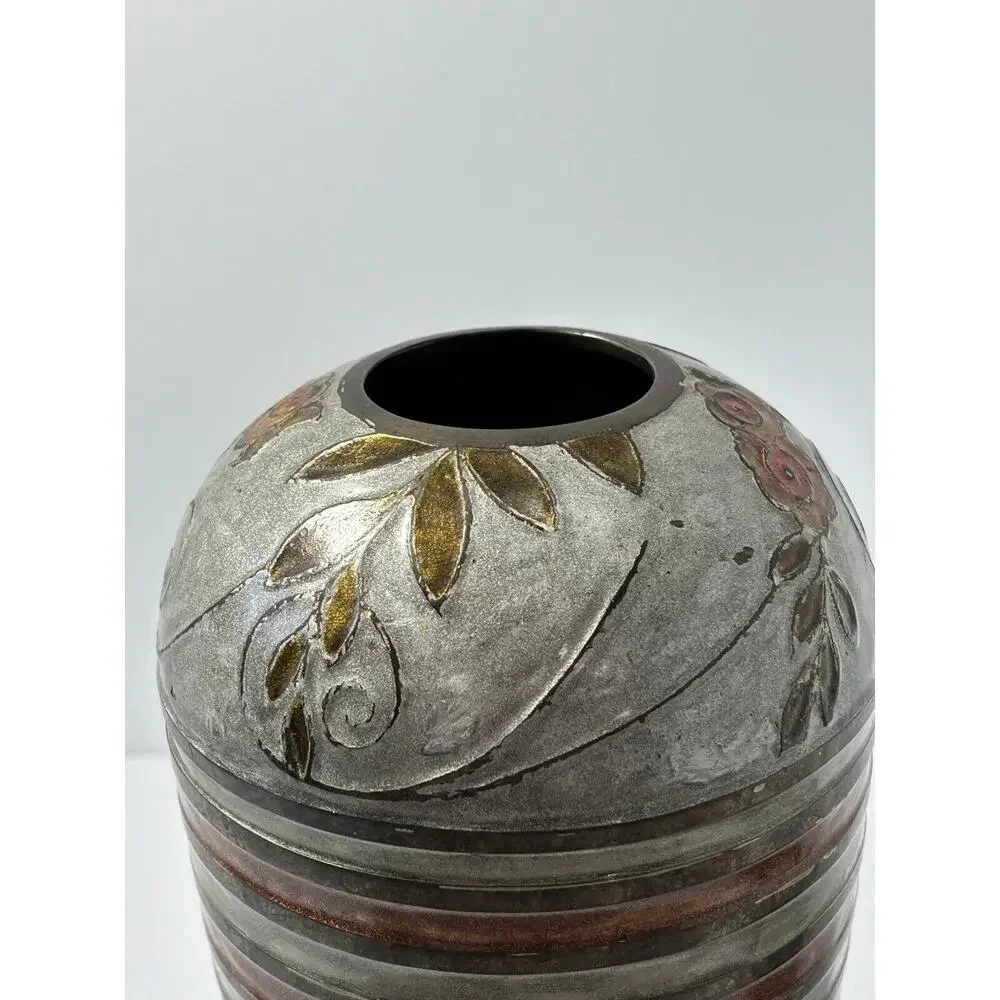 Vintage Brass Cloisonne Flower‎ Decor Vase~Floral~Earthtones~India~10.25